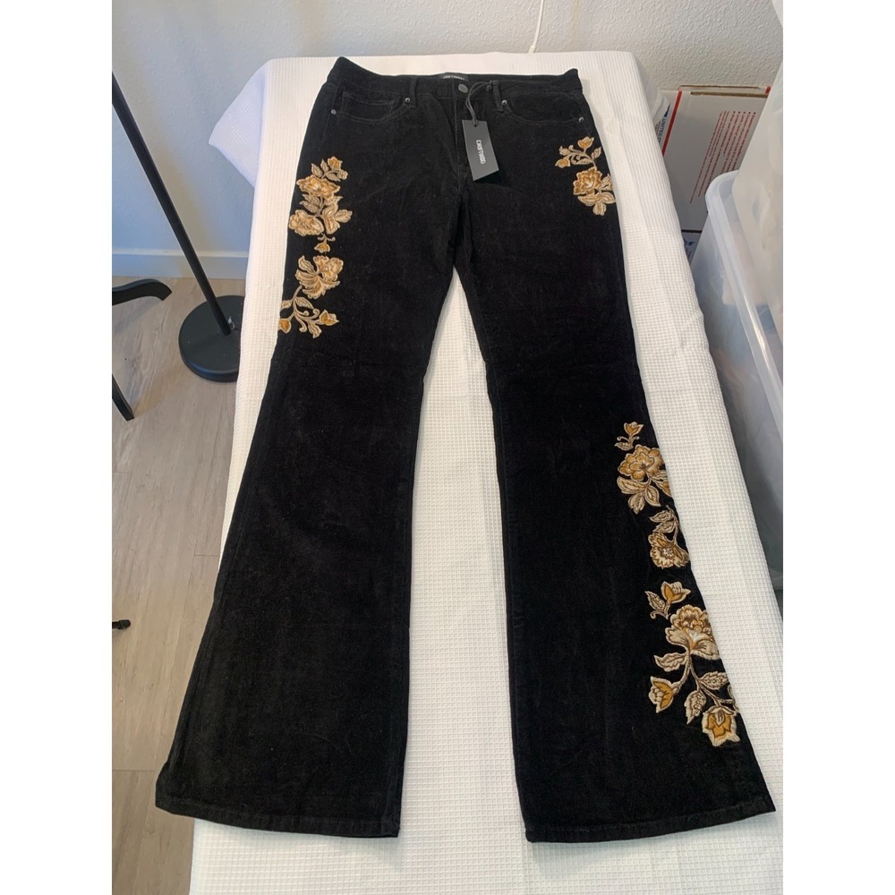 (J-126)Driftwood Black Corduroy Embroidered Floral Flare Jeans Women's 8 NWT QVC - Picture 2 of 10